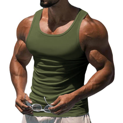 Herren Lässiges Sport-Tanktop in Unifarbe mit Rundhals aus Baumwollmischung 10041262Y