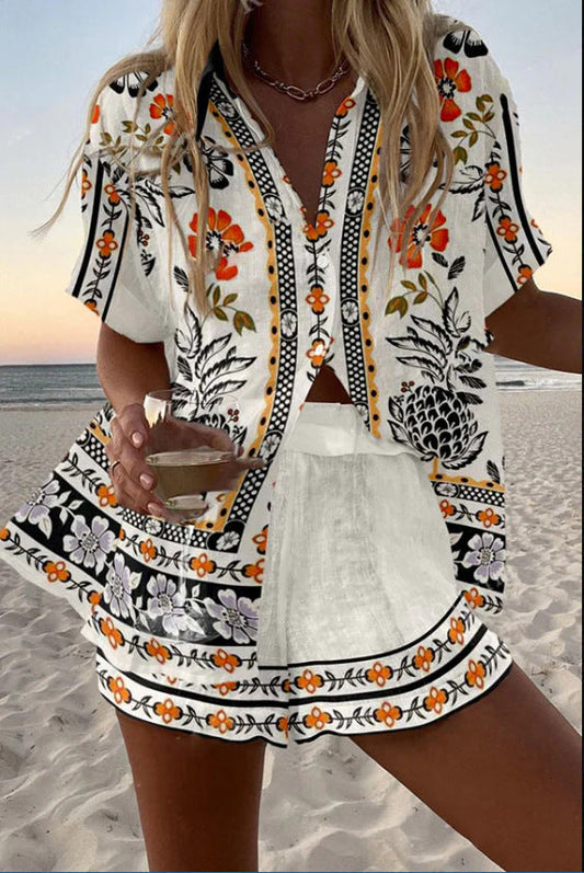 Irella | Korte Linnen Outfit met Bloemenprint