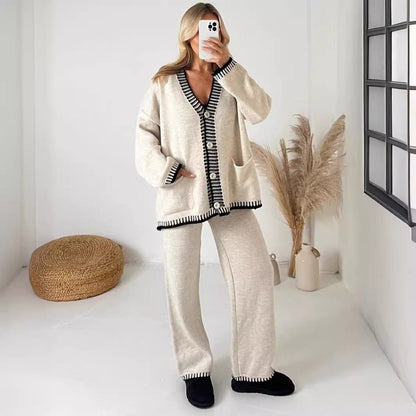 Julie - Gemütlicher Cardigan mit langen Ärmeln und weit geschnittene Hose Set