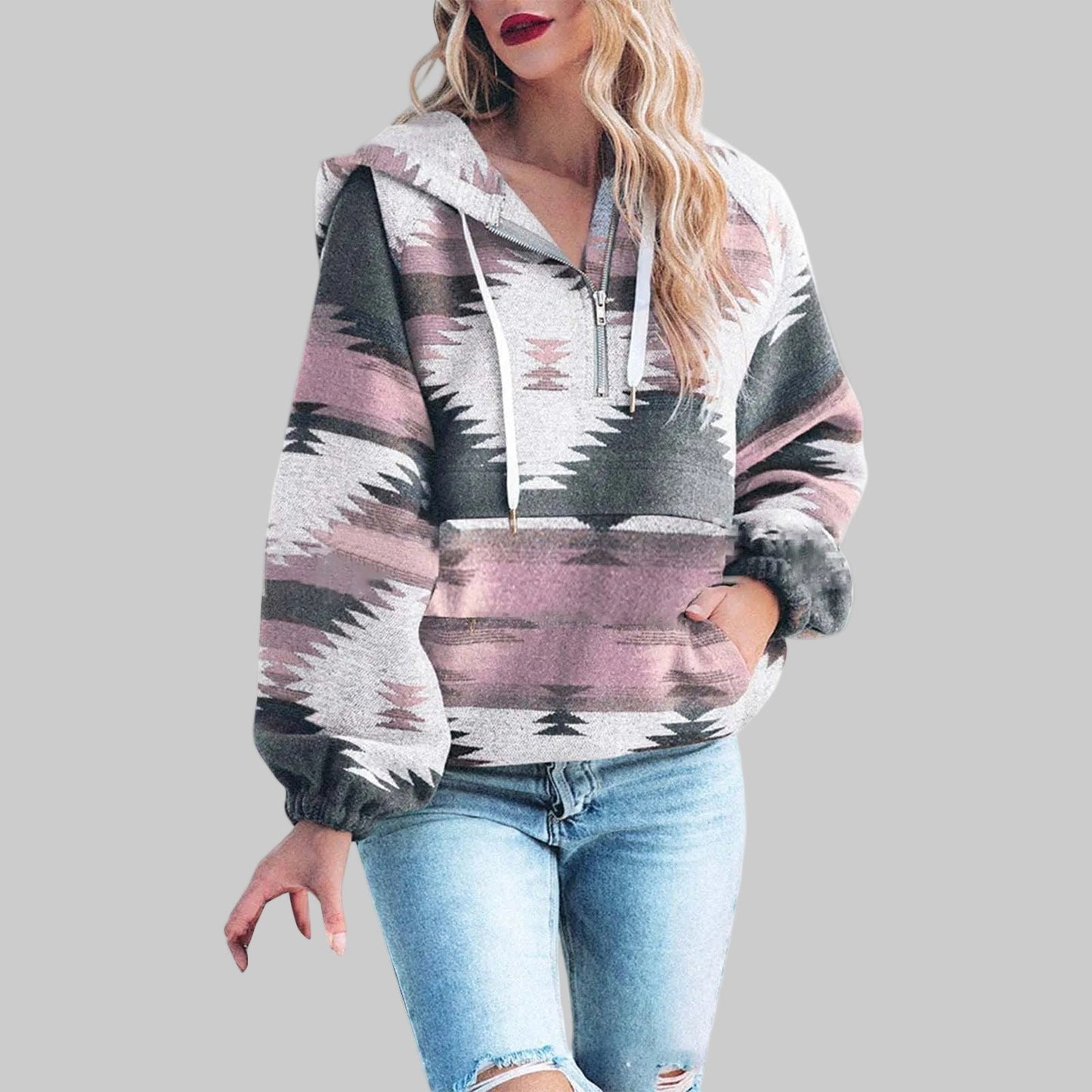 Lily - Bequemer Oversized Reißverschluss Langarm-Hoodie Sweatshirt
