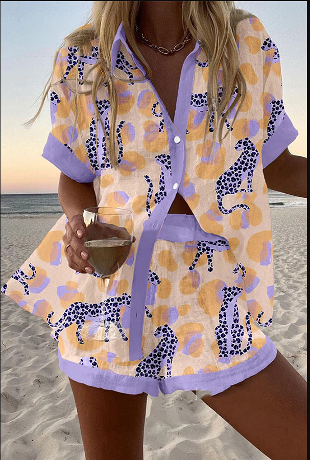 Reolia | Korte linnen set met luipaardprint