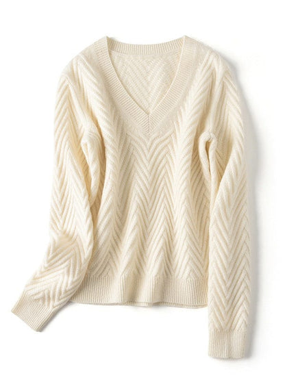 Elara Comfort sweater met V-hals en chevronpatroon