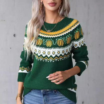IYONNA™ – Vintage pompoenpullover met ronde hals
