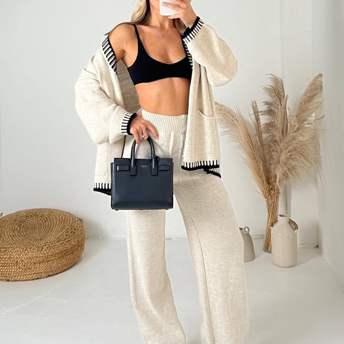 Julie - Gemütlicher Cardigan mit langen Ärmeln und weit geschnittene Hose Set