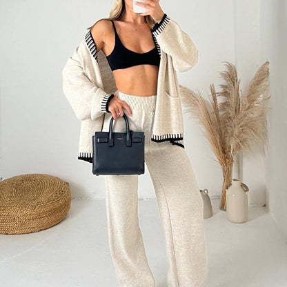 Julie - Gemütlicher Cardigan mit langen Ärmeln und weit geschnittene Hose Set