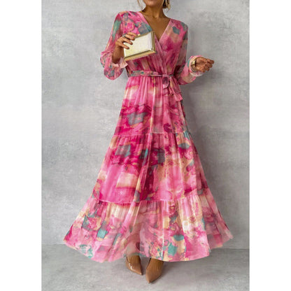 Trinity - Falten V-Ausschnitt Boho Maxikleid