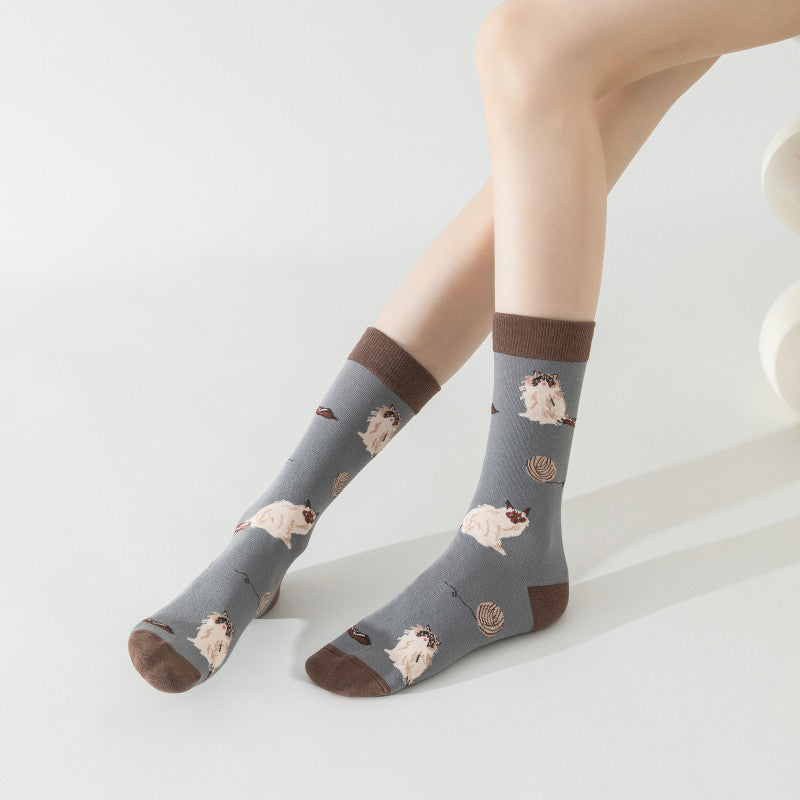 Vintage Sokken Met Kattenprint