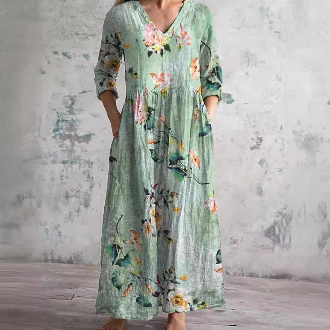 Elfenbein - Florales Boho Maxikleid