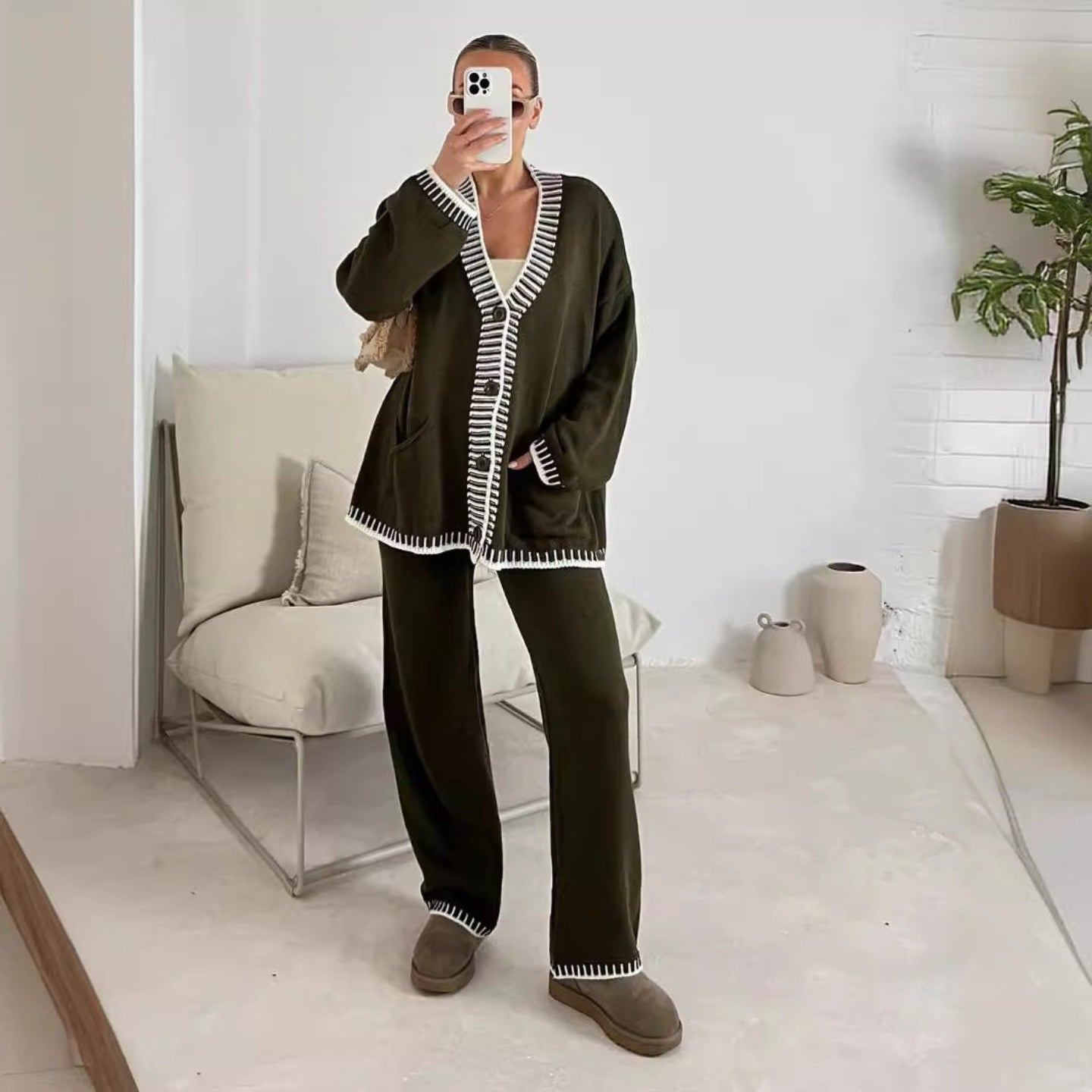 Julie - Gemütlicher Cardigan mit langen Ärmeln und weit geschnittene Hose Set