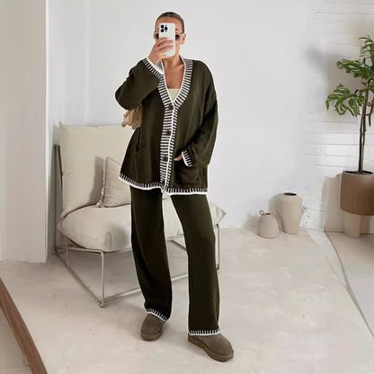 Julie - Gemütlicher Cardigan mit langen Ärmeln und weit geschnittene Hose Set