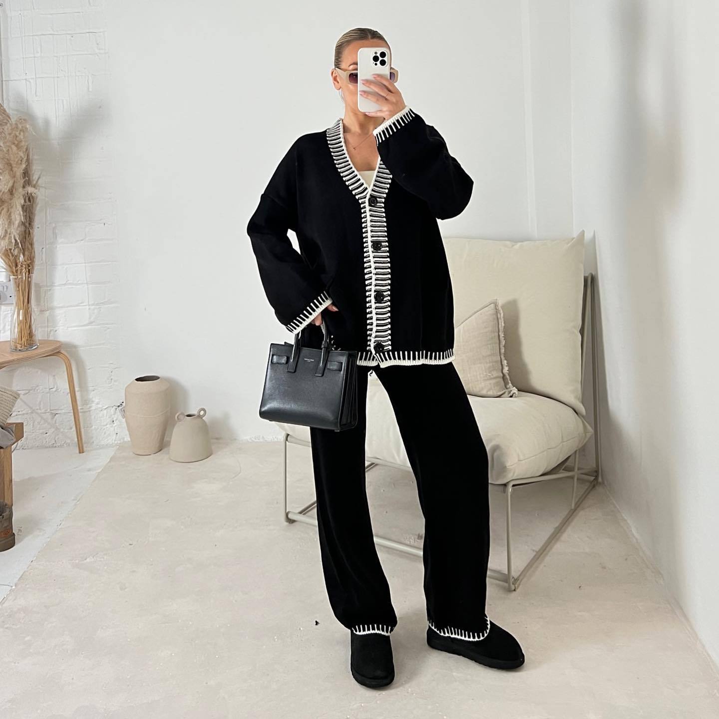 Julie - Gemütlicher Cardigan mit langen Ärmeln und weit geschnittene Hose Set