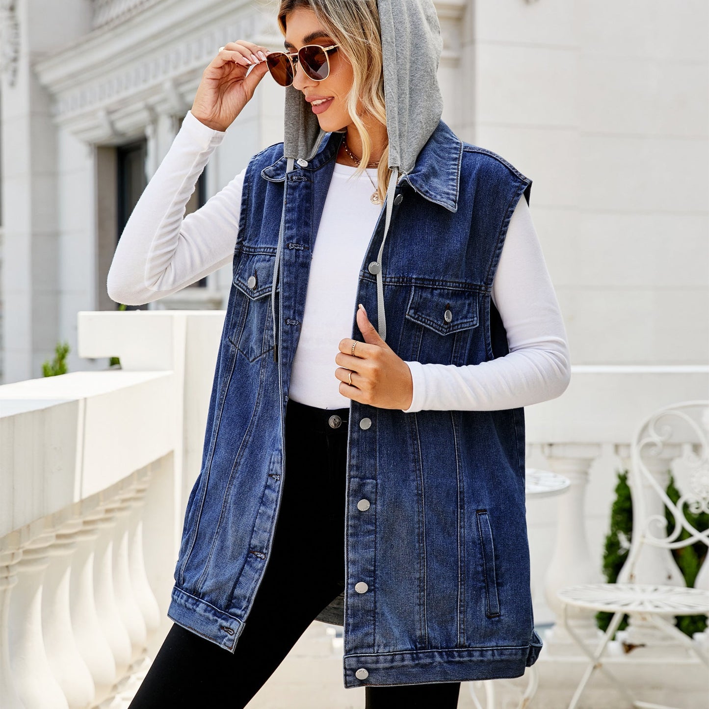 Cityline spijkergilet met capuchon