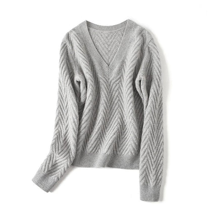 Elara Comfort sweater met V-hals en chevronpatroon