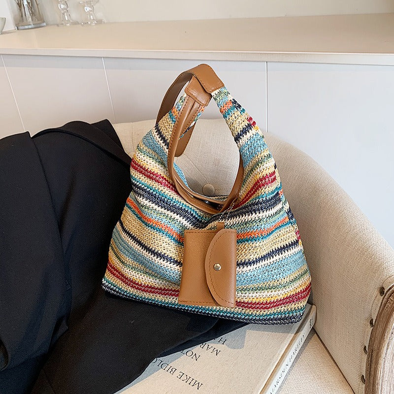 Dames handtas van gevlochten raffia met tasdetail - Martina