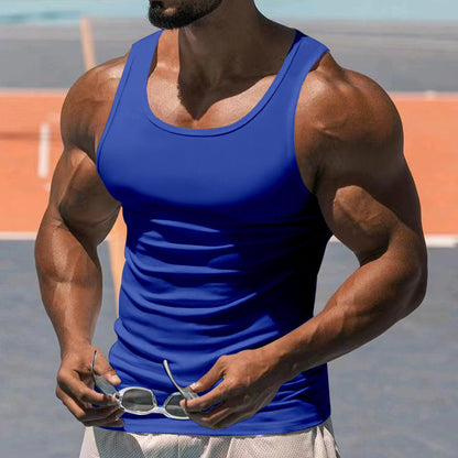 Herren Lässiges Sport-Tanktop in Unifarbe mit Rundhals aus Baumwollmischung 10041262Y