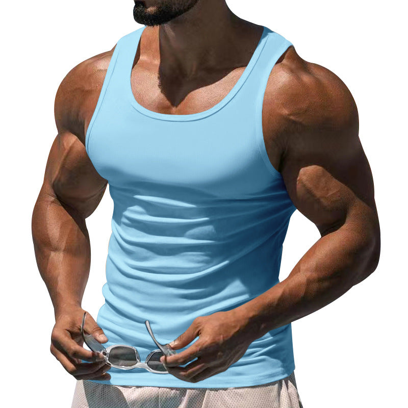 Herren Lässiges Sport-Tanktop in Unifarbe mit Rundhals aus Baumwollmischung 10041262Y