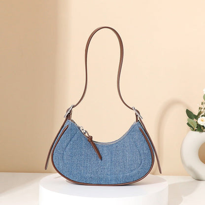 Denim schoudertas voor dames in halvemaanvorm - Elodie