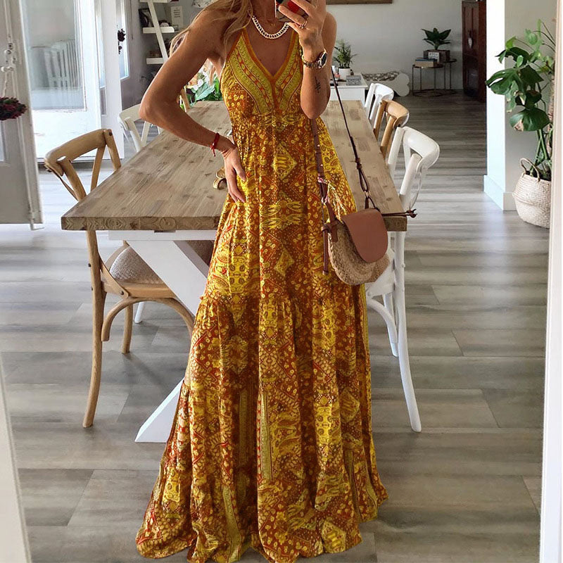 Wren - Bohemian maxi-jurk met spaghettibandjes en V-hals