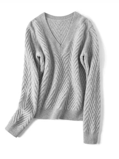 Elara Comfort sweater met V-hals en chevronpatroon
