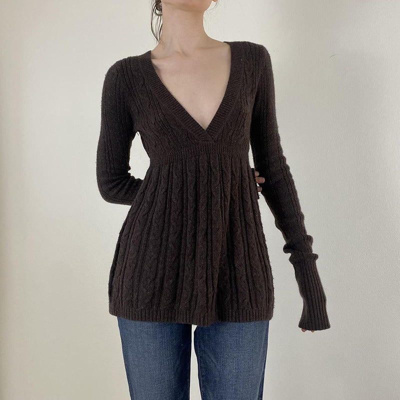 MERYL™ – Eleganter Langarmpullover mit V-Ausschnitt und taillierter A-Linien-Passform