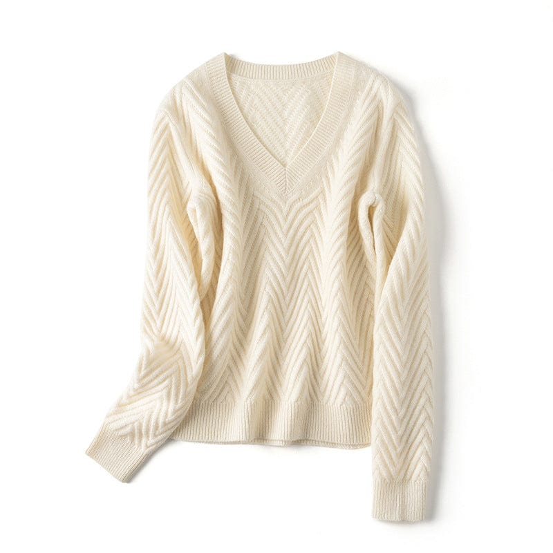 Elara Comfort sweater met V-hals en chevronpatroon