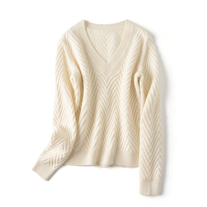 Elara Comfort sweater met V-hals en chevronpatroon