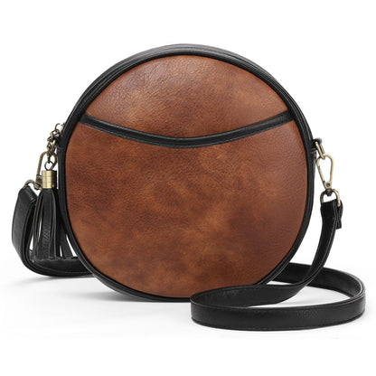 Noelia - Ronde dames schoudertas in vintage lederlook