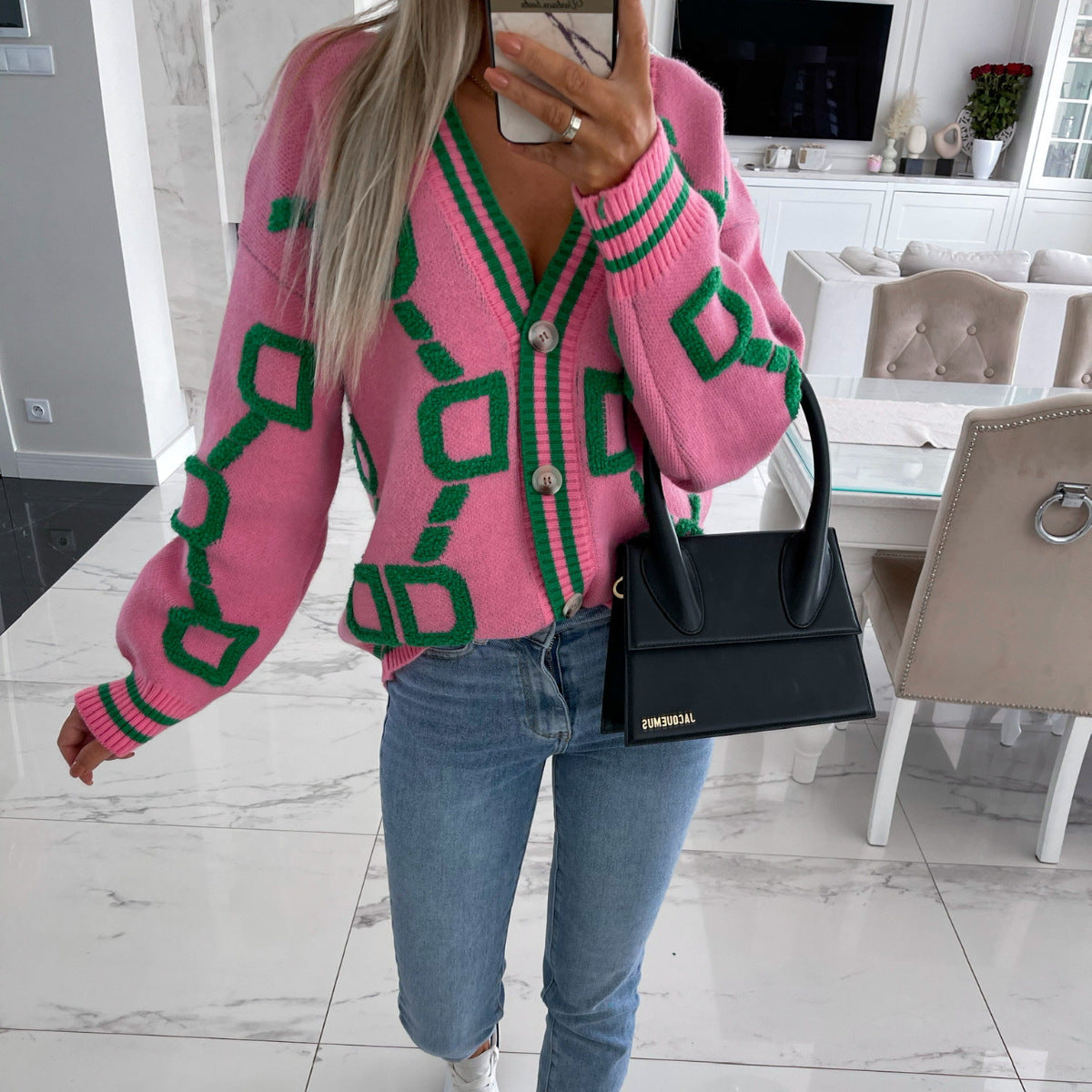 V-hals vest in casual kleurcontrast