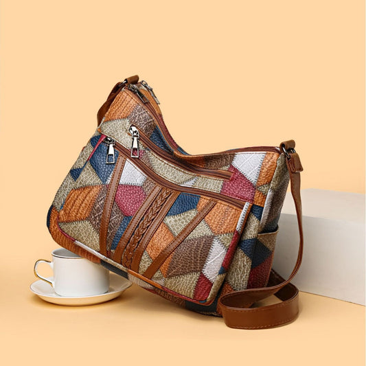 Dames schoudertas met retro geometrische print in meerdere kleuren - Mirella