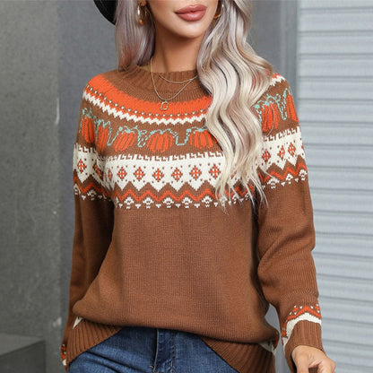 IYONNA™ – Vintage pompoenpullover met ronde hals