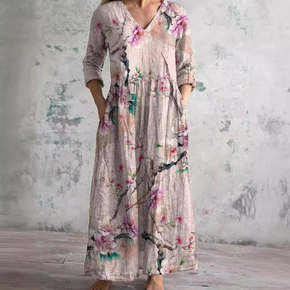 Elfenbein - Florales Boho Maxikleid