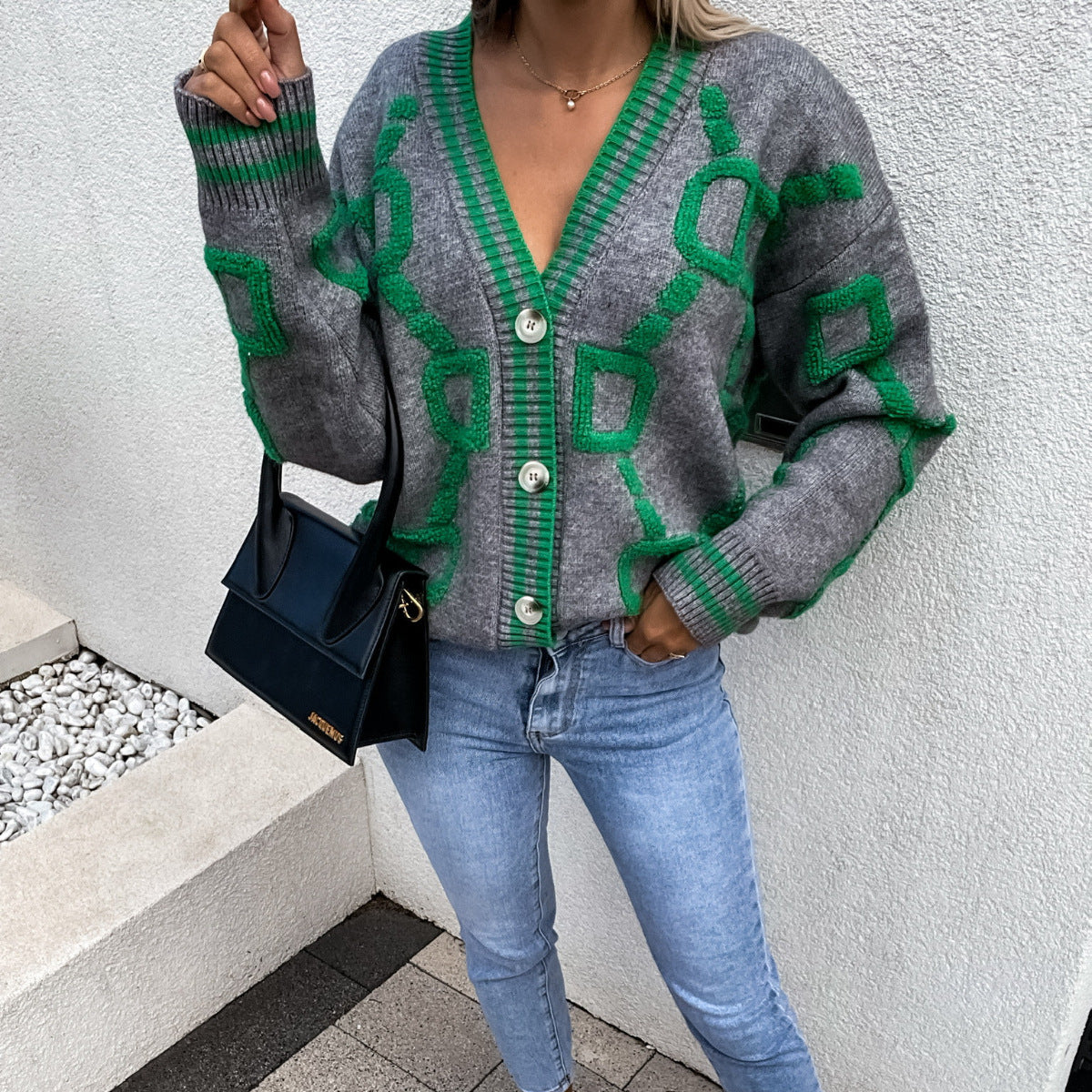 V-hals vest in casual kleurcontrast