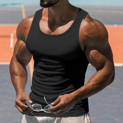 Herren Lässiges Sport-Tanktop in Unifarbe mit Rundhals aus Baumwollmischung 10041262Y