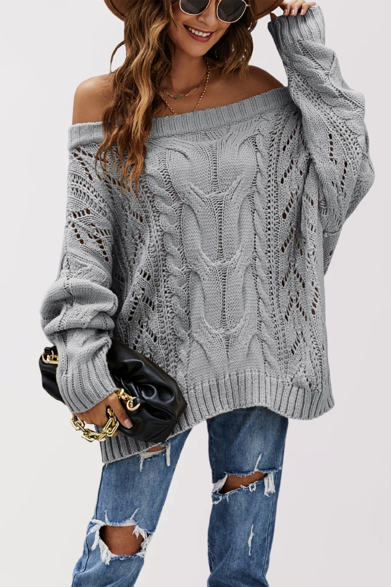 LENNY™ – Schicker Langarmpullover mit Off-Shoulder-Design