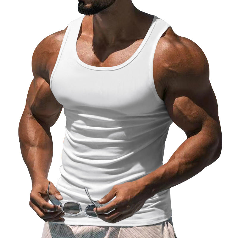 Herren Lässiges Sport-Tanktop in Unifarbe mit Rundhals aus Baumwollmischung 10041262Y