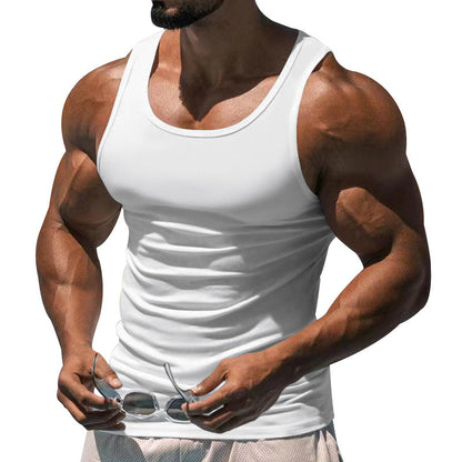 Herren Lässiges Sport-Tanktop in Unifarbe mit Rundhals aus Baumwollmischung 10041262Y