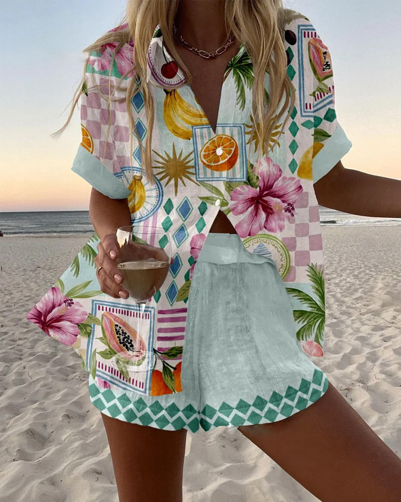 Maevin | Korte linnen set met fruitprint