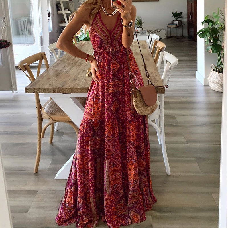 Wren - Bohemian maxi-jurk met spaghettibandjes en V-hals