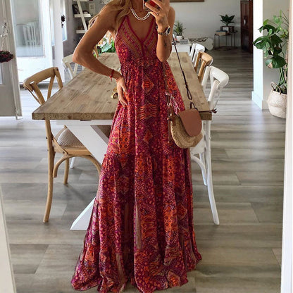 Wren - Bohemian maxi-jurk met spaghettibandjes en V-hals