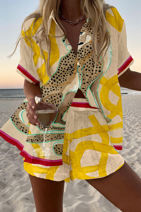 Casima™ | Elegante linnen set met cheetahprint