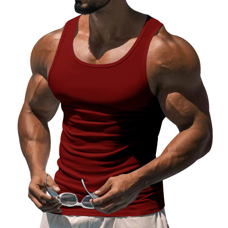 Herren Lässiges Sport-Tanktop in Unifarbe mit Rundhals aus Baumwollmischung 10041262Y