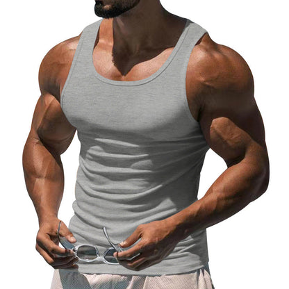 Herren Lässiges Sport-Tanktop in Unifarbe mit Rundhals aus Baumwollmischung 10041262Y