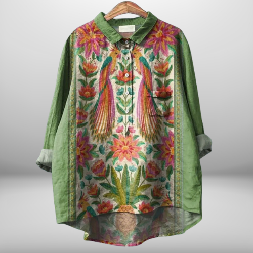 Jenny | Stilvolles Blumenshirt mit Knopfleiste