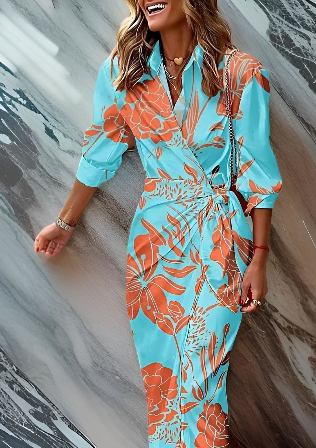 Olivia – Bedrucktes Tailliertes Hemdkleid