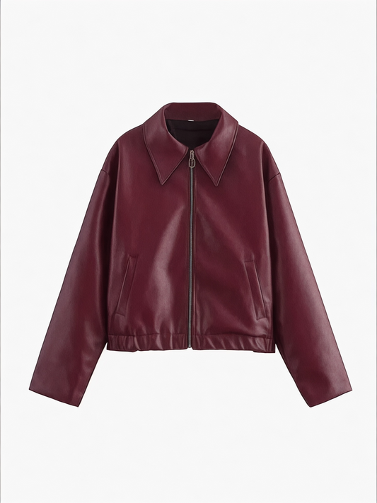 Mystique & Co™ bordeauxfarbene Lederjacke