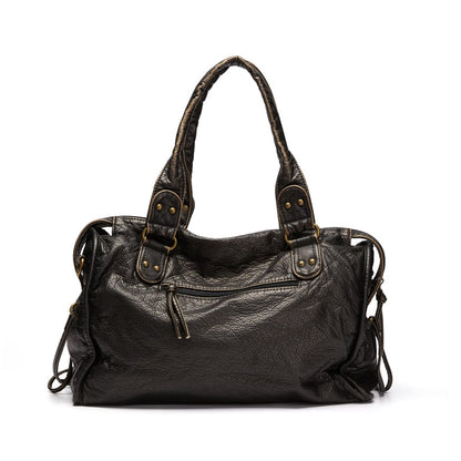 Elegante vintage zwarte leren handtas