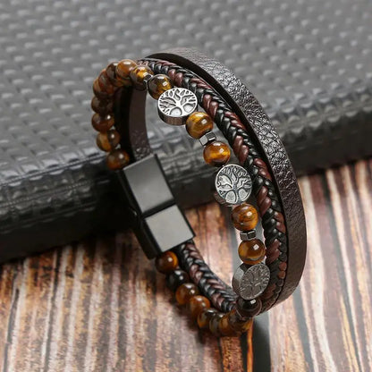 Gramado Klassiek Gevlochten Lederen Armband - Meerlaags Modeaccessoire voor Heren