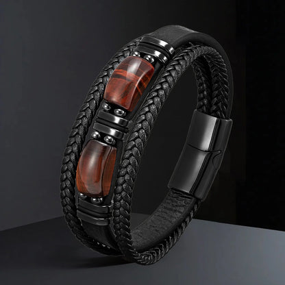 Lussonia Steen & Leer Boho Armband – Verstelbare Handgemaakte Kralen Sieraden