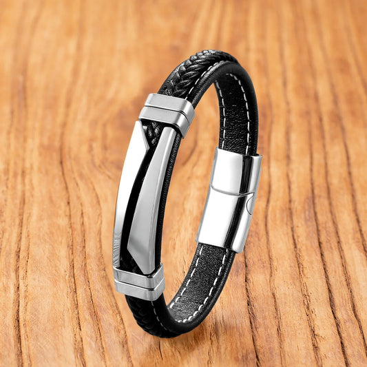 Emerita RVS & Leren Armband – Unisex Casual Boho Sieradengeschenk