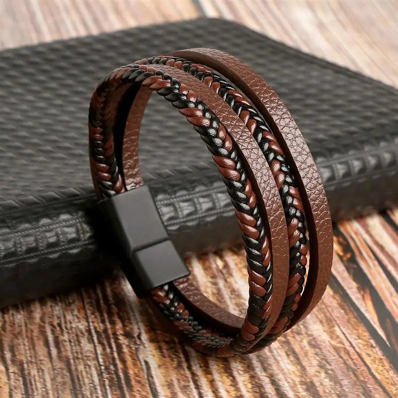 Gramado Klassiek Gevlochten Lederen Armband - Meerlaags Modeaccessoire voor Heren